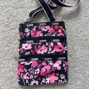 LeSportsac Black and Pink Floral Crossbody Bag
